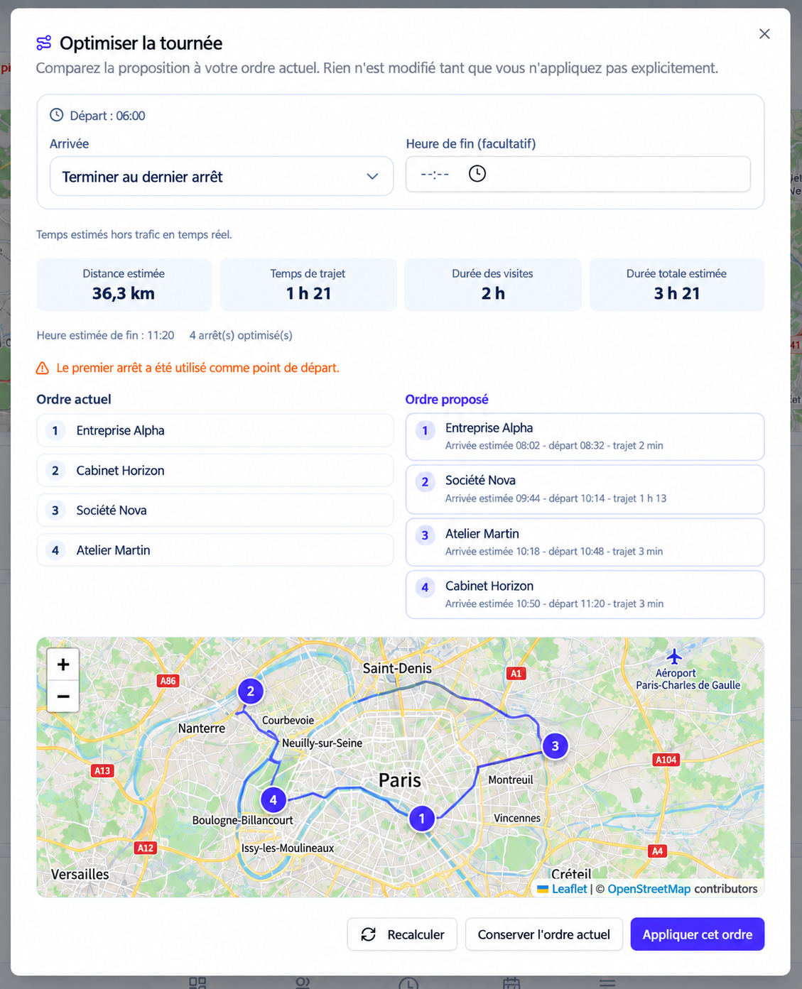 Module Tournées RDVCity : carte des contacts et organisation d'une tournée commerciale